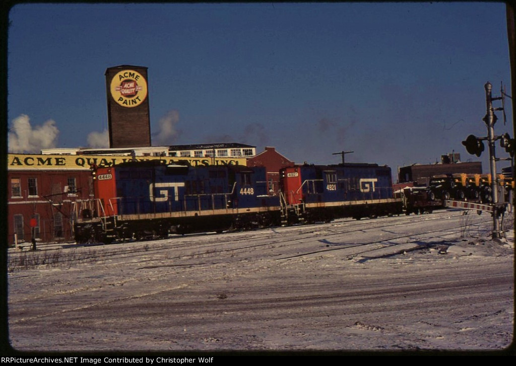 GTW Grand Trunk Western GP-9 #4448 Milwaukee Junction Detroit Michigan 1/17/1982